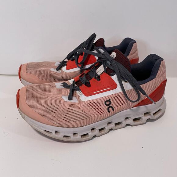 On Shoes - On Running Cloud Stratus Sneakers Shoes Pink White Red Active Gym Women's 8.5